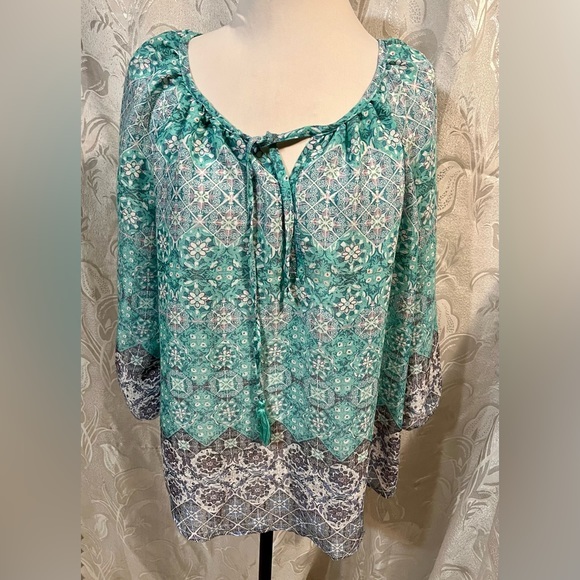 Christopher & Banks Turquoise Purple Long Sleeve Thin Top - Picture 1 of 5